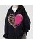 Half Rib & Heart Baskılı Oversize Fermuarlı Siyah Unisex Kapüşonlu Hırka 1