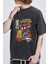 Yıkamalı Spider-Cat Baskılı Oversize Eskitme T-Shirt 1