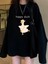 Happy Duck Siyah Unisex Oversize Bisiklet Yaka Sweatshirt 1