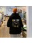 Rap Star Baskılı Siyah Unisex Oversize Kapüşonlu Sweatshirt 1