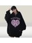 Black Three Cage Heart Baskılı Oversize Fermuarlı Siyah Unisex Kapüşonlu Hırka 1
