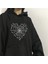 Heart Web Baskılı Siyah Unisex Oversize Kapüşonlu Sweatshirt 2