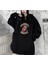 Rolling Stones Baskılı Siyah Unisex Oversize Kapüşonlu Sweatshirt 1