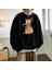 Harajuku Ninaja Cat Baskılı Siyah Unisex Oversize Bisiklet Yaka Sweatshirt 1