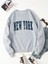 New York Baskılı Gri Unisex Oversize Bisiklet Yaka Sweatshirt 1