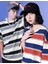 Kırmızı Mavi Çizgili Beyaz Unisex Oversize T-Shirt 4
