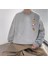 Space Things Baskılı Gri Unisex Oversize Bisiklet Yaka Sweatshirt 1