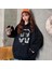 Meowtallica Baskılı Siyah Unisex Oversize Kapüşonlu Sweatshirt 1