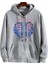 Ronronner Cat Rib Baskılı Oversize Fermuarlı Gri Unisex Kapüşonlu Hırka 2