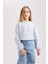 Kız Çocuk Mavi Regular Fit Düz Kesim Bisiklet Yaka Basic Düz Pamuklu Sweatshirt B7788A8NS 1