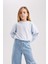 Kız Çocuk Mavi Regular Fit Düz Kesim Bisiklet Yaka Basic Düz Pamuklu Sweatshirt B7788A8NS 3
