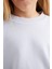 Kız Çocuk Mavi Regular Fit Düz Kesim Bisiklet Yaka Basic Düz Pamuklu Sweatshirt B7788A8NS 4