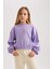 Kız Çocuk Mor Regular Fit Düz Kesim Bisiklet Yaka Basic Düz Pamuklu Sweatshirt B7788A8NS 1