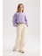 Kız Çocuk Mor Regular Fit Düz Kesim Bisiklet Yaka Basic Düz Pamuklu Sweatshirt B7788A8NS 2