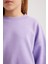 Kız Çocuk Mor Regular Fit Düz Kesim Bisiklet Yaka Basic Düz Pamuklu Sweatshirt B7788A8NS 4
