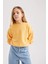Kız Çocuk Turuncu Regular Fit Düz Kesim Bisiklet Yaka Basic Düz Pamuklu Sweatshirt B7788A8NS 5