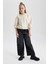 Kız Çocuk Ekru Regular Fit Düz Kesim Bisiklet Yaka Basic Düz Pamuklu Sweatshirt B7788A8NS 2