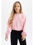 Kız Çocuk Pembe Regular Fit Düz Kesim Bisiklet Yaka Basic Düz Pamuklu Sweatshirt B7788A8NS 1