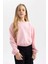 Kız Çocuk Pembe Regular Fit Düz Kesim Bisiklet Yaka Basic Düz Pamuklu Sweatshirt B7788A8NS 3