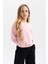 Kız Çocuk Pembe Regular Fit Düz Kesim Bisiklet Yaka Basic Düz Pamuklu Sweatshirt B7788A8NS 4