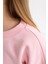 Kız Çocuk Pembe Regular Fit Düz Kesim Bisiklet Yaka Basic Düz Pamuklu Sweatshirt B7788A8NS 5
