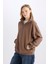 Oversize Geniş Kalıp Fermuarlı Dik Yaka Cepli Basic Düz Kalın Sweatshirt D7206AX24WN 3