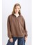 Oversize Geniş Kalıp Fermuarlı Dik Yaka Cepli Basic Düz Kalın Sweatshirt D7206AX24WN 4