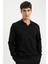 Siyah Regular Fit Polo Yaka Jakarlı Triko Sweatshirt A9785AX24AU 1