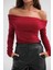 Omuz Dekolte Straplez Bordo Bluz 4