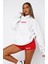 The Champ Clothing White Fox Kadın Gri Melanj With Love In The Moment Baskılı Kapüşonlu Kanguru Cepli Oversize Hoodie 1