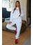 White Fox Kadın Gri Melanj With Love Baskılı Lastik Paça Pamuk Eşofman Altı 5