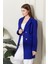 Kadın Oversize Geniş Kalıp Dört Düğmeli Cepli Basic Düz Blazer Ceket - Saks Mavi 1