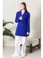 Kadın Oversize Geniş Kalıp Dört Düğmeli Cepli Basic Düz Blazer Ceket - Saks Mavi 2