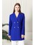 Kadın Oversize Geniş Kalıp Dört Düğmeli Cepli Basic Düz Blazer Ceket - Saks Mavi 3