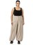 Büyük Beden Şalvar Kesim Beli Arkadan ve Paçası Lastikli Derin Plikaşe Detaylı Bej Rengi Pantolon 2