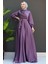 Kol Bağlamalı Degaje Abiye Koyu Lila 3