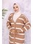 Fitilli Çizgili Triko Hırka 3090-01 Vizon 2