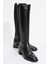 Rochos Siyah Cilt Streç Detaylı Hakiki Deri Kadın Çizme 1