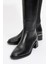 Rochos Siyah Cilt Streç Detaylı Hakiki Deri Kadın Çizme 3
