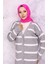 Fitilli Çizgili Triko Hırka 3090-05 Gri 3
