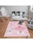 Kaymaz Tabanlı Yıkanabilir Tatlı Kedi ve Kız Desenli Çocuk Halısı Dot Taban Halı 1