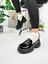 Günlük Kadın Loafer V Tokalı Kalın Topuklu Tırtıklı Tabanlı Oval Burunlu Makosen Ayakkabı 7455 - 7453 3