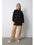 Kadın Siyah Bisiklet Yaka Yırtmaç Detaylı Balon Kol 2 İplik Sweatshirt 1