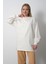 Kadın Ekru Bisiklet Yaka Yırtmaç Detaylı Balon Kol 2 İplik Sweatshirt 2