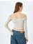 Omzu Açık Madonna Yaka Slim Fit Crop Uzun Kollu Tişört 4