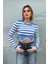 Kadın Çizgili Crop Kazak 6611 1