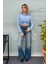 Kadın Çizgili Crop Kazak 6611 5