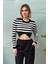 Kadın Çizgili Crop Kazak 6611 1