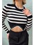Kadın Çizgili Crop Kazak 6611 5