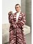 Zebra Desenli Uzun Salaş Triko Hırka Bordo 8247 3